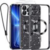 Kokio Glitter Magnetica Cover per iPhone 13 Pro Max con Cordino, Compatibile con MagSafe, Brillantini Sottile Silicone TPU Antiurto Custodia per iPhone 13 Pro Max con 2 Vetro Temperato Bumper, Nero