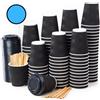CupCup 100 Bicchieri Carta 360 ml Doppia Parete Nero Ripple - Tazza con Coperchio di 12 Oncia per Prendere Il caffè con Le Stiratrici di Legno per Il Prendere Il caffè, Il tè, Le Bevande Calde