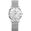 Alienwork Orologio Donna Argento Cinturino in Maglia Metallo Bianco Quadrante Madreperla Ultra-sottile