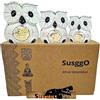 SusggO - Set di 3 gufi in legno, decorazione, intagliati a mano, gufo portafortuna, idea artistica, decorazione per mobili (Bianco dettagli argentati)