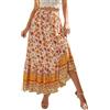EMOTTOS Maxi Gonna Lunga Donna, Boho Gonne Lunghe Vita Alta Estive con Cinturino Decorativo, Bohemien Elastica Gonna Floreale Plissettata Swing Gonna A-Linea Casual Elegante, Giallo XL