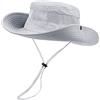 Durio Cappello da sole da donna e da uomo, per esterni, estivo, protezione UV, con sottogola, cappello da pescatore, cappello da safari, pieghevole, in rete, larghezza tesa, grigio chiaro, Taglia