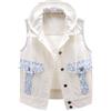 KETAFOUND Gilet Di Jeans Da Donna - Gilet Con Tasche Ricamate In Pizzo Alla Moda Bianco Gilet Senza Maniche In Jeans, Abiti Primaverili Estivi Cappello Staccabile Cardigan Di Grandi Dimens