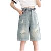 SEAUR Pantaloni Midi Denim Strappati Ragazza Casual Jeans Pantaloncini Bermuda Elastico Vita Pantaloni Corti Gamba Larga Chic Vintage Blu 7 13-14 Anni