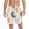 Mnsruu Nursery Bohemian Moon Phases in Beige e Bianco Modello Senza Cuciture Carino Senza Cuciture Modello Senza Cuciture per Cuciture Pantaloncini Pigiama Uomo Lounge Sleep Shorts Pjs Bottoms Pantaloni,