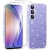 Votvloay Cover Glitter per Samsung Galaxy A54 5G 6,4'' con 2 Pellicola Protettiva in Vetro Temperato, Aesthetic Brillantini Antiurto Custodia, Morbido TPU Silicone Case per Samsung A54 5G, Trasparente