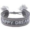Engelsrufer Bracciale da donna in poliestere e cotone in grigio e bianco con ricamo Happy Dreams, chiusura a cordoncino, regolabile, 15,5-25 cm, Poliestere Lana, Nessuna pietra preziosa