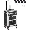 BAKAJI Trolley Make Up Professionale, Beauty Case Estetista Portatile, Valigia Porta Trucchi con Trama Oleografica a Triangolare e Ruote Staccabili, Valigetta Organizer Makeup Viaggio (Nero)