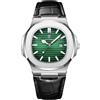 RORIOS Orologio Minimalista da Uomo Orologio da Polso Analogico Quarzo Orologio Calendario Luminosi Orologio Casual Acciaio Inossidabile Cinturino in Pelle Argento Verde