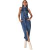 Nina Carter S537 Abito a camicia lunga con schiena scoperta Abito in jeans elasticizzato con spacco, Blu (S537), S