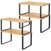 LIANTRAL Organizzatori da Cucina, Set di 4 Scaffali da Banco, Portaoggetti per Armadietto, portaspezie, Impilabile, Espandibile, Metallo e Legno Ingegnerizzato, Nero e Naturale