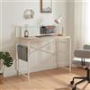 [en.casa] Scrivania Tavolo da Ufficio Studio Postazione di Lavoro con Piano in Effetto Rovere 98 x 46 cm Telaio in Acciaio Bianco e Tasche Portaoggetti in Tessuto Grigio