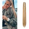 Dcbaboo Coda di Cavallo Extension Capelli Lisci Coda Capelli Extension con Pinza 55cm Posticci per Capelli Dritti Coda Finta per Capelli Sintetici Lunghi Ponytail Naturale, Biondo scuro & bionda
