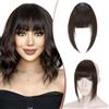 Elailite Frangia Capelli Veri Clip Marrone Scuro, Remy Human Hair Frangetta Finta alla Francese Hair Fringe Frontale Bang con Tempie Posticci Donna