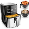 VANDENBERG Friggitrice ad aria calda - 5,5L - 12 programmi - 1700W - Airfryer - Senza olio&grasso - Cestello per pane&frittura - Rivestimento antiaderente, Touchscreen, Cool-Touch