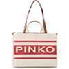 Pinko Shopper Canvas Riciclato + Sta, Borsa Donna, B7IQ_Ecru/Fuxia-Antique Gold, U