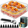 Generic Griglia quadrata per friggitrice ad aria a 3 strati, 20 x 20 x 4 cm, griglia per friggitrice ad aria, griglia in acciaio inox, impilabile, accessori per friggitrice ad aria Ninja, con clip