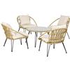 Outsunny Set da Giardino 5 Pezzi in Rattan, Set da Esterno con Tavolo Rotondo Ø82x50 cm e 4 Sedie 72x72x75 cm con Cuscini per Schienale e Seduta, Giallo Nero e Beige