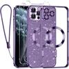 Kokio Glitter Magnetica Cover per iPhone 11 Pro Max con Cordino, Compatibile con MagSafe, Brillantini Sottile Silicone TPU Antiurto Custodia per iPhone 11 Pro Max con 2 Vetro Temperato Bumper, Viola