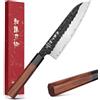 HEZHEN 18,5cm Coltello Santoku, Acciaio Rivestito Coltello da Chef, Forgiato Stile Giapponese Coltello Gyuto, Manico Ottagonale in Legno