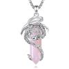 EUDORA Harmony Ball Collana con Drago Quarzo Rosa per Donna Uomo, Prisma Esagonale Amuleto di Energia di Cristallo Placcato Argento Rame Drago Ciondolo Gioielli Regalo per Figlia Figlio, 22+24