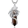 EUDORA Harmony Ball Collana con Drago e Pietra Occhio di Tigre per Donna Uomo, Prisma Esagonale Cristallo Amuleto di Energia Rame Placcato Argento Ciondolo Drago Gioielli Regalo per Mamma, 22+24