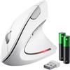 Trust Verto Mouse Verticale Wireless, Mouse Ergonomico senza Filo, Ridurre la Tensione del Braccio e del Polso, 800-1600 DPI, 6 Pulsanti, PC, Computer, Portatile, Mac, Batterie Incluse - Bianco