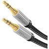 KabelDirekt - 0,5 m - Cavo Aux e cavo jack 3,5 mm (cavo audio stereo, corpo in metallo quasi indistruttibile, guaina in nylon antigroviglio, per smartphone/notebook e altri dispositivi, nero/argento)