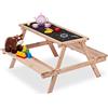 Relaxdays Tavolo e Panche per Bambino, Ripiano con Lavagna, in Legno d'Abete, Giardino, HLP: 51x90x87 cm, Naturale Nero, 100%