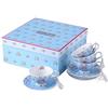 London Boutique, Set di 4 Tazze e piattini in Porcellana, Stile Shabby Chic, Vintage, con Uccellini e Farfalle, in Confezione Regalo, Colore: Blu