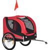 PawHut Carrello per Cani Rimorchio Bici in Acciaio e Tessuto Oxford Copertura per Pioggia 130x73x90cm Rosso e Nero|Aosom