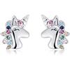 Qings Orecchini Unicorno in Argento Sterling 925 per Bambina,Orecchini Unicorno a Clip,Orecchino Unicorno Colorato Color