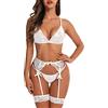 RSLOVE Set di Lingerie Sexy in Pizzo Floreale da Donna con Giarrettiera Set Reggiseno e Slip Intimo da Notte Bianco M