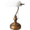 Alpinaluz Lampada da scrivania banchiere vintage americana con interruttore a catena - base in ottone bronzo, paralume in vetro bianco e attacco E27