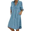 IQYU Abito in jeans da donna, lunghezza al ginocchio, taglie forti con tasche, per il tempo libero, da donna, a maniche lunghe, vintage, lungo, estivo, largo, con bottoni, elegante, da spiaggia, in jeans,