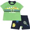 Chicco Completo estivo neonato 15 mesi - 80 cm con t-shirt verde e pantaloncino blu - stampe tema tennis
