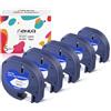hehua 5x Hehua Compatibile con Dymo Letratag 91221 S0721610 Plastica Etichette | 12mm x 4m 91201 Nastri per Etichette, Compatibile per Letra tag XR LT100H LT110T Plus LT100T QX50 XM 2000 200B