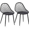 buybyroom Set di 2 sedie per sala da pranzo, in plastica, con gambe in metallo, effetto faggio, colore nero