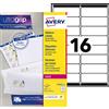 Avery Italia L7162-15 Etichette adesive in carta bianca, 15 fogli A4, rettangolari 99,1x33,9mm, 16 etichette per foglio, adesivo permanente, stampanti laser