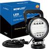 WOWLED Barra luminosa magnetica a LED, base magnetica portatile rotonda LED Pod 72W Combo Beam, supporto magneti LED luce di lavoro con spina per auto e interruttore ON/OFF per auto 4x4