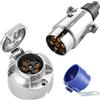 SPARKMOTO Metallo Spina Rimorchio 7 Poli E Metallo Presa Rimorchio 7 Poli, 12V Spina E Presa Rimorchio 7 Poli Alluminio con Porta Spina rimorchio Blu,Spina Presa 7 Poli per Rimorchio RV(Alluminio A)