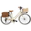 Cicli Tessari - bicicletta da donna bici da città city bike da passeggio 28'' vintage retro' con cassetta e borse laterali (beige)