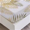 Jemiipee Lenzuolo con Angoli 180x200 cm Letto Matrimoniale Maxi - Lenzuola Sotto con Angoli in Microfibra a Motivo Motivo di Foglie Tropicali - Oro Bianco