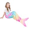 WERNNSAI Coperta a Coda di Sirena - Indossabile con Sirena in Peluche per Ragazze Bambini Coperta per Coccole in Morbido Pile di Flanella per Tutte le Stagioni, 140 x 60cm (Arcobaleno, Bambini)