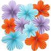 Surflyee 9 Pezzi Decorazione di Fiori e Ventagli di Carta da Appendere, Set Per Compleanni Matrimoni Bambino Battesimo, Arancione, Blu, Viola