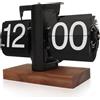 Yusat Orologio da Tavolo a Fogli Mobili, Flip Clock Vintage in PVC e Noce Nero, Display a Numeri Grandi, Orologio Retrò, Orologio decorativo Orologio meccanico (Batteria D non inclusa)