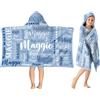 SearchI Telo Mare Poncho Personalizzati Bambini,Asciugamano da Bagno con Cappuccio Personalizzato Asciugamano Poncho in Morbido Microfibra Assorbente per Bambini Ragazzi e Ragazze-76x127cm, Azzurro