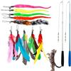 HOTMNTY Pesca per gatti stabile con piume, 1 set di bastoncini per giocattoli per gatti, giocattolo per gatti con piume, bacchetta magica per gattini giocattolo con 2 pesci a scomparsa e 10 pezzi di ricambio