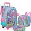 HTgroce Trolley Bambina Sirena Asilo con Tascone Zainetto Scuola Materna Bimba 4-9 Anni con Rotelle