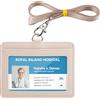 Teskyer Porta Badge, Porta Badge da Collo, 2 Slot per Carte, in Pelle Martellata, con Cordino in Nylon, Orizzontale, per Pass, Autobus, Beige
